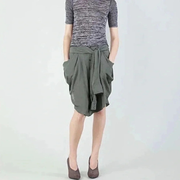 Alexander Wang Shirt Front Tie Waist Full Button Army Green Silky Skirt Size 2 - Picture 1 of 16